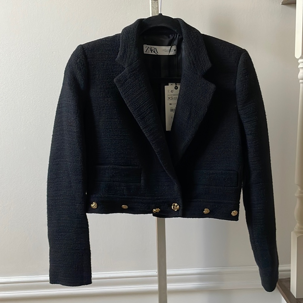 Zara cropped button blazer black 8392/811/800 sz XS